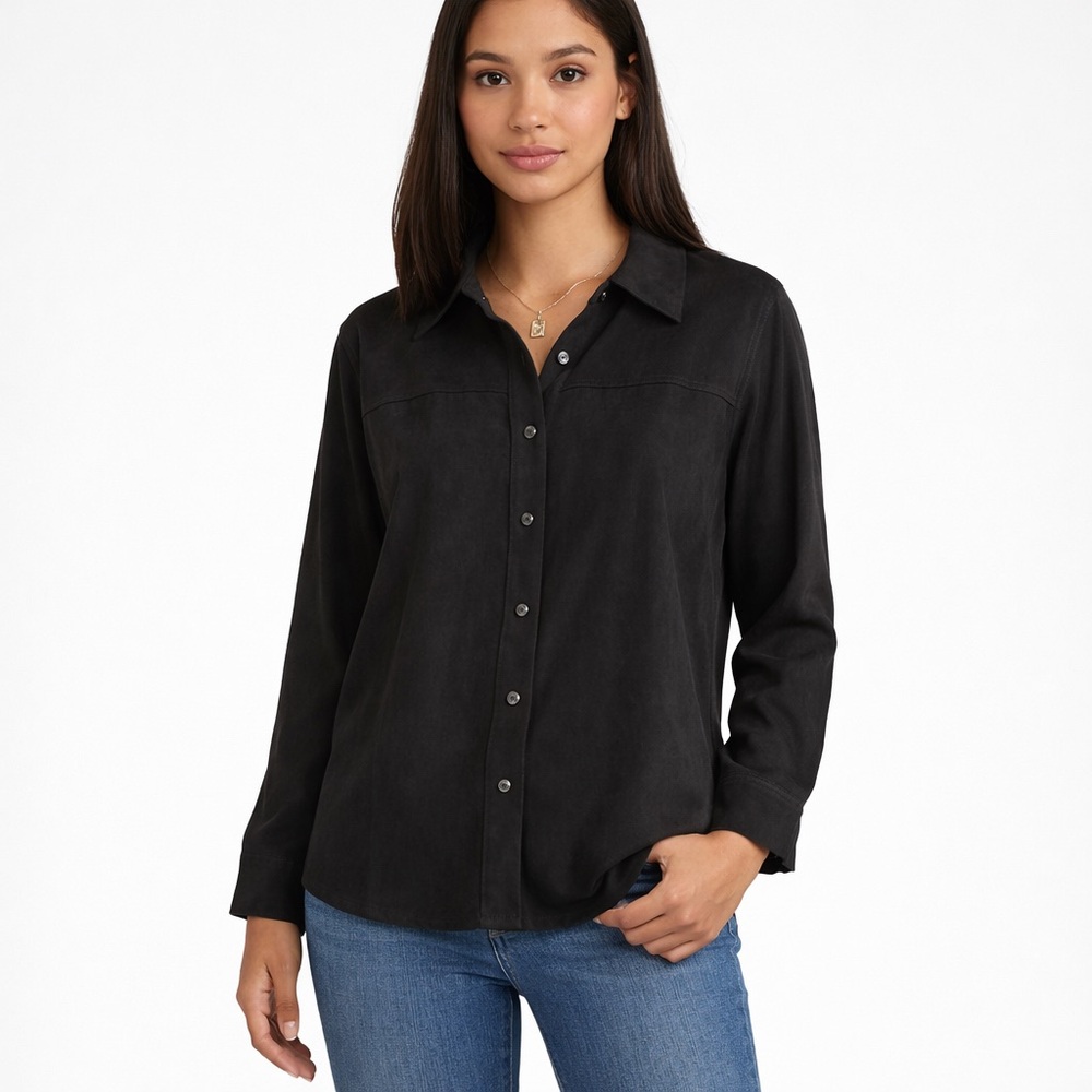Women's Dina K Black Button Down Faux Suede Shirt Size 14